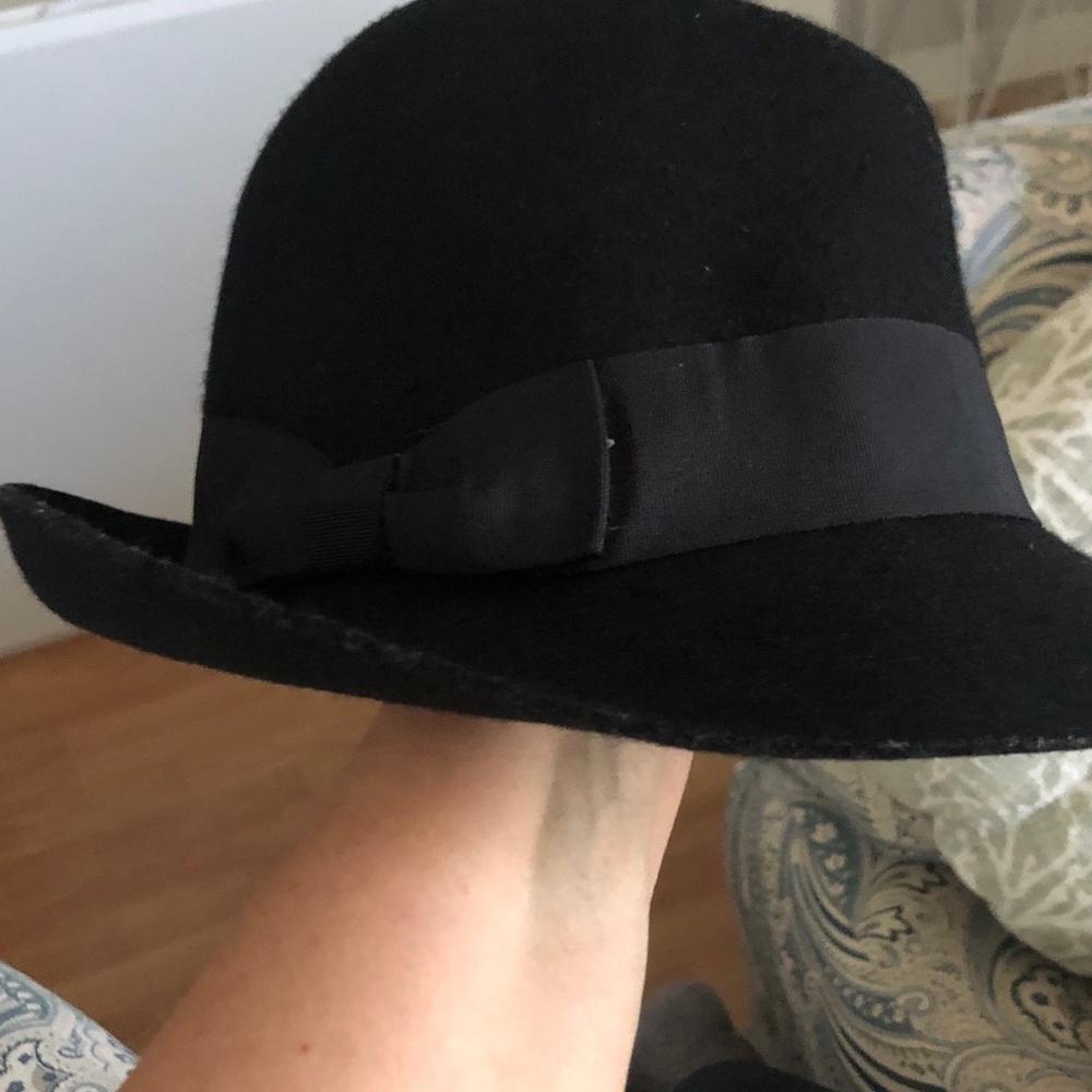 Classic Black Wool Felt Bow Trim Fedora Hat